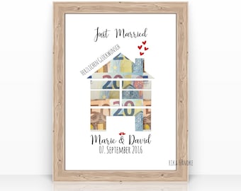 Wedding gift | Money gift card with house design | Wedding house, housewarming gift, housewarming present | A4 poster