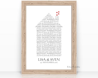 HOCHZEITSGESCHENK personalisiert, Geschenk Hochzeit, Herz, Hochzeitsgeschenk BILD, Geschenkidee Hochzeit, POSTER, Hochzeit Geschenk,