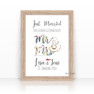 Personalisiertes Hochzeitsgeschenk Geldgeschenk Karte | Geldgeschenk Karte Hochzeit | Geschenk Hochzeit Mr. Mrs. | Just Married | A4 Poster