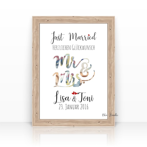 Personalisiertes Hochzeitsgeschenk Geldgeschenk Karte | Geldgeschenk Karte Hochzeit | Geschenk Hochzeit Mr. Mrs. | Just Married | A4 Poster