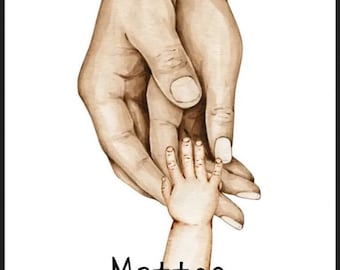 Personalized birth announcement hands, baby poster gift birth, christening gift, baby gift, baptism girl, boy