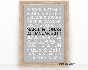 Hochzeitsgeschenk Geschenk zur Hochzeit Namen personalisiert, wir gehören zusammen, Heirat Druck Poster Bild Verlobung Jahrestag