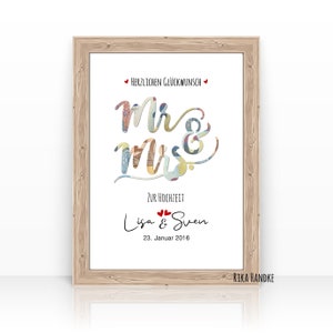 Hochzeitsgeschenk Geldgeschenk Karte | Geldgeschenk Karte Hochzeit | Geschenk Hochzeit Mr. + Mrs. | Just Married Geld Geschenk |  A4 Poster