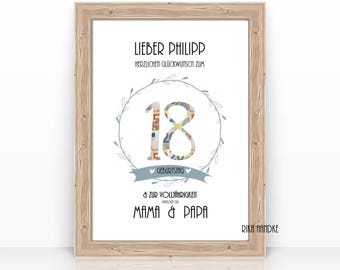 Finally 18 years money gift card for birthday, of age, house, birthday present, money gift with name, money wrapping A4