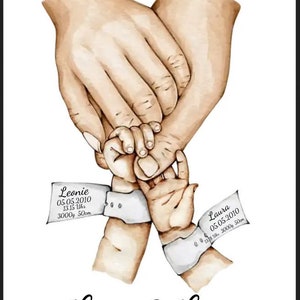 Personalisierte Geburtsanzeige Zwillinge Hände, Babyposter Geschenk Geburt, Geburtsposter, Baby Geschenk, Taufe Mädchen, Junge