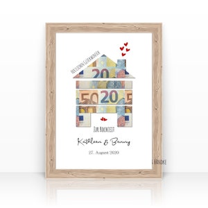 Personalisiertes Hochzeitsgeschenk | Geldgeschenk Karte Haus | Glückwunschkarte Hochzeit | Geschenk Einzug, Umzug, Haus  | A4 Poster