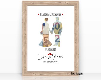 Personalized wedding gift | Money gift card for bride and groom | Wedding gift for married couple | Housewarming gift | A4 poster