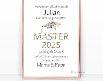 Master cash gift card, Master graduation gift 2025, cash gift with name, give money away, A4 poster