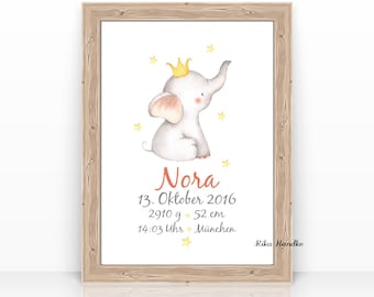 Personalized birth announcement girls + boys, baby poster gift birth & baptism, birth poster, baptism gift, name picture