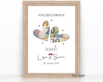 Wedding Gift Heart | Personalized Money Gift Card for the Wedding Couple | Married Couple | Anniversary | Gift Idea | A4 Poster