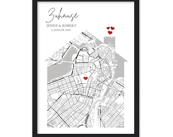 Home coordinates picture personalized | City map poster gift | Gift idea moving in apartment house topping out ceremony birthday