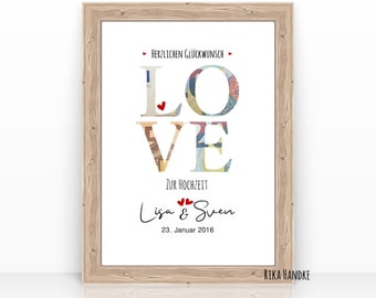 Personalized money gift card for weddings with a "LOVE" motif – a creative wedding gift for bridal couples to frame and give as a present