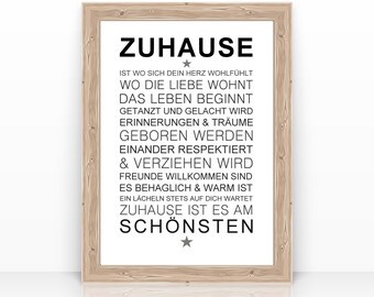 Zuhause, Familie, Poster, Druck, Zeitraum Kunstdruck, Hochzeitsgeschenk, Geschenk, Hochzeit, Liebe, Wandbild, Dekoration, Bild, Stern