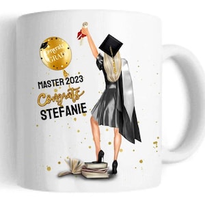 Abschlussgeschenk personalisierte Tasse Bachelor Master Doktor Abitur Studium, Abschluss Geschenk Ausbildung mit Namen, Datum für Frauen