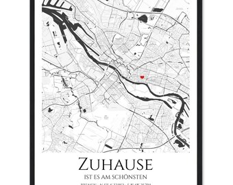 Zuhause | personalisiertes Koordinatenposter Stadtkarte | Geschenk Umzug, Geschenk Valentin, Jahrestag | Stadtposter Bild