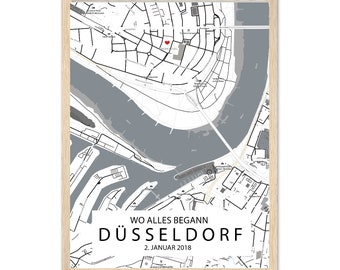 Wo alles begann Poster Lieblingsstadt Stadtkarte personalisiert | Geschenk Hochzeit, Valentin, Jahrestag | Stadt Poster | Stadtposter Bild