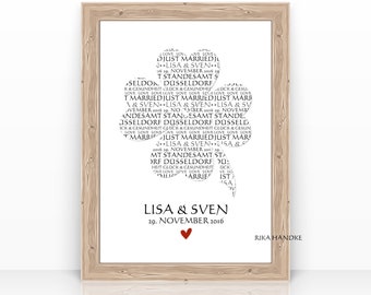 HOCHZEITSGESCHENK personalisiert, Klee, Herz, Hochzeit Geschenk, Hochzeitsgeschenk BILD, Geschenkidee Hochzeit, POSTER, Geschenk Hochzeit,