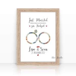 Personalised wedding gift cash gift card | Cash gift card wedding | Gift wedding rings | Just Married | A4 poster