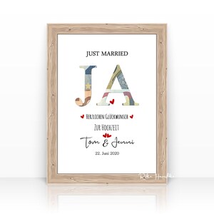 Hochzeitsgeschenk personalisiert | Geldgeschenk Karte Ja, Yes | Geldgeschenk Karte Hochzeit | Just Married Geschenk |  A4 Poster