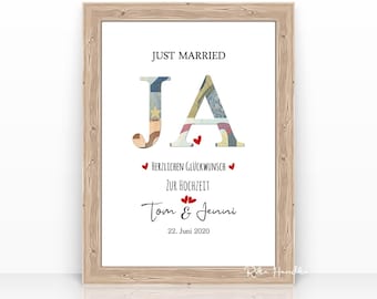 Personalized wedding gift | Money gift card "Yes" | Wedding money gift card | Just Married gift | A4 poster