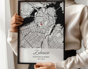 Housewarming gift home coordinates picture personalized - city map poster gift with name & date wedding move in apartment house topping out ceremony