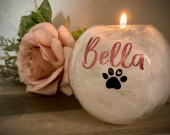 Personalised Glass Round Tealight Holder. Pet Loss, Dog, Cat