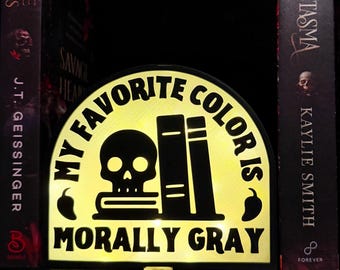 Morally Gray Book Nook Insert | Dark Romance Bookshelf Decor | Light Up Bookish Shelf Sign | Romantasy Reader Gift