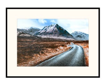 The Road to the Mountains of Glen Etive. Scotland Print. Scottish Art Gift. Glencoe mountain road wall art.