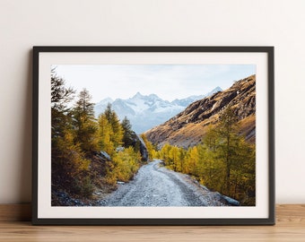 Alps Autumn Mountain Print, Framed Switzerland Landscape Photo, Large Canvas Wall Art, Nature Home Decor, Couple Gift