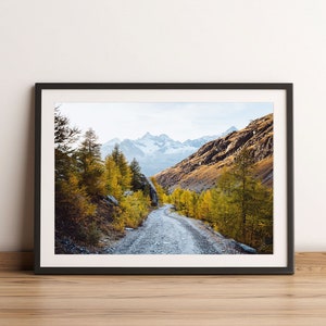 Alpes outono montanha impressão, foto de paisagem suíça emoldurada, arte de parede em tela grande, decoração de casa natural, presente de casal