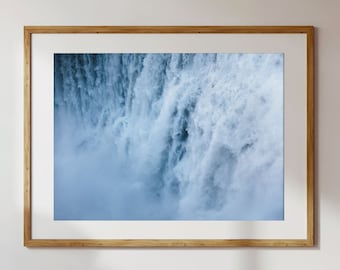 DARK WATERFALL PRINT - Iceland Nature Photography - Blue Home Decor, Original Wall Art, Framed, Unframed or on Canvas - Dettifoss