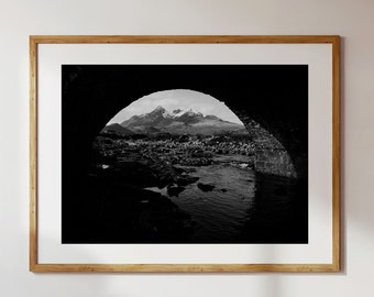 The Cuillin Mountain Print - Scotland Black and White Landscape from Slighachan Isle of Skye, Framed Photo, Large Canvas Wall Art Home Decor