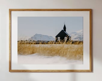 The Black Church - Iceland Mountain Print, Large Framed Photo, Landscape Canvas Wall Art, Original Home Decor, New Home Gift for Couples