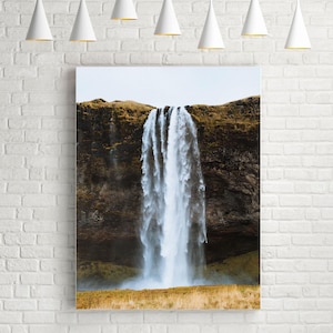 Seljalandsfoss Print - Waterfall in Iceland, Landscape Photography Wall Decor, Canvas, Framed Art
