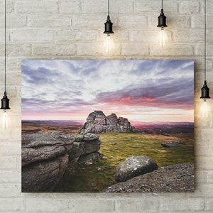 Dartmoor Print - Haytor Sunrise Landscape Photography - Nature Poster Framed Picture Canvas Pink Home Decor