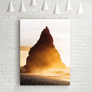 Sunrise Mountain Landscape - Iceland Sea Stack Photo Print - Orange Outdoors Wall Art, Home Decor Gift - Landscape on Canvas or Framed