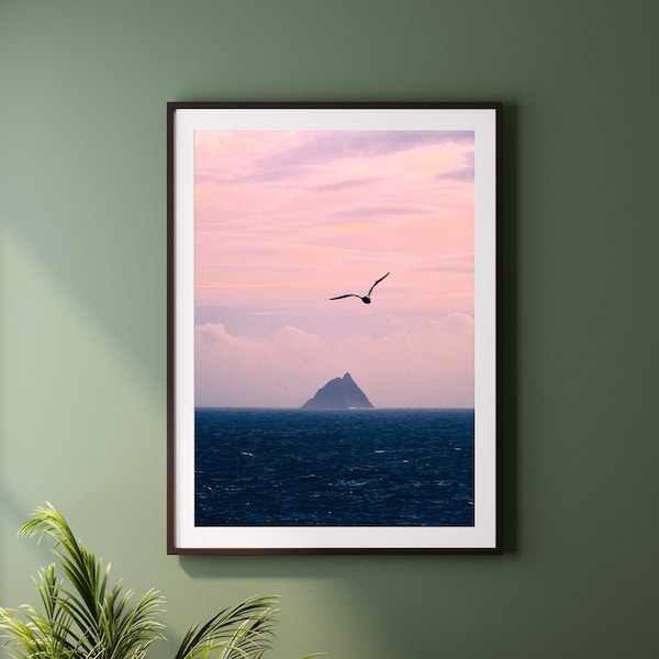 SKELLIG ISLAND - Print, Framed, Canvas - Kerry Dingle Ireland Landscape Photo - Original Wall Art, Pink Home Decor, Gift