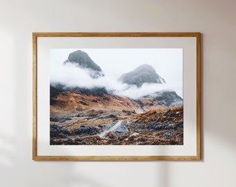 Misty Mountains - Glen Coe Original Scotland Landscape Photography - Three Sisters Mountains - Fine Art Print Unframed, Framed or on Canvas