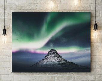 AURORA - Northern Lights Print - Iceland Photography Icelandic Art Mountain Poster Colourful Home Decor Canvas Artwork Nature Picture