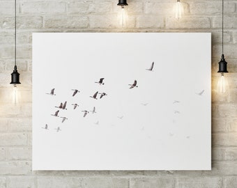 WHITE FLIGHT - Bird Nature Print, Winter Landscape Photo Sheffield - Flock of Geese Original Fine Art, Framed, Unframed or Canvas Home Decor