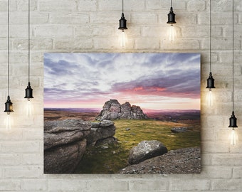 Dartmoor Print - Haytor Sunrise Landscape Photography - Nature Poster Framed Picture Canvas Pink Home Decor