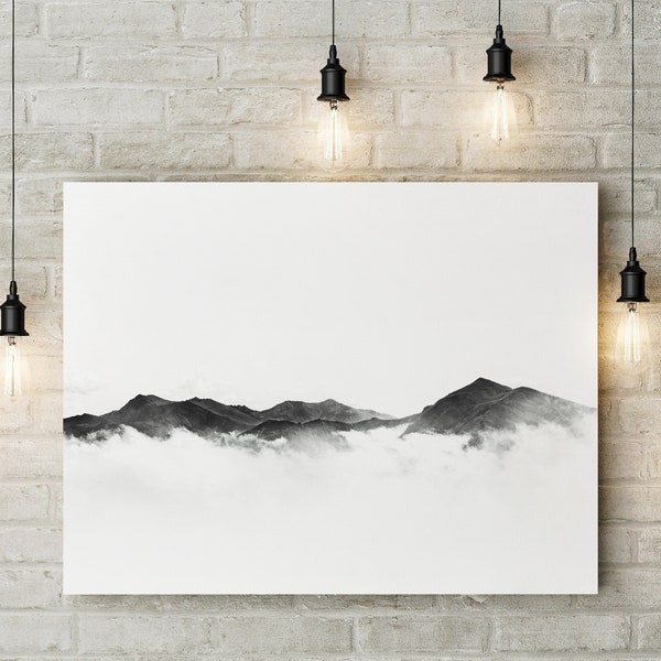MOUNTAIN SKETCH - Print, Framed, Canvas - Picos de Europa Black and White Minimalist Spain Landscape Photo - Home Decor, Wall Art, Gifts