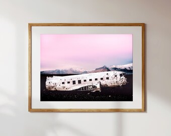Iceland's Sólheimasandur Plane Crash - Print, Framed, Canvas - Pink Dramatic Landscape Photo - Original Wall Art, Pink Home Decor, Gift