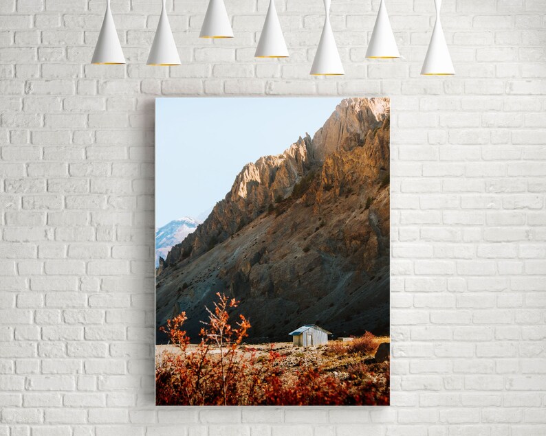 MOUNTAIN SHACK Print, Framed, Canvas Manang Nepal Annapurna Circuit Mountain Landscape Photo Original Wall Art, Home Decor, Gift image 1