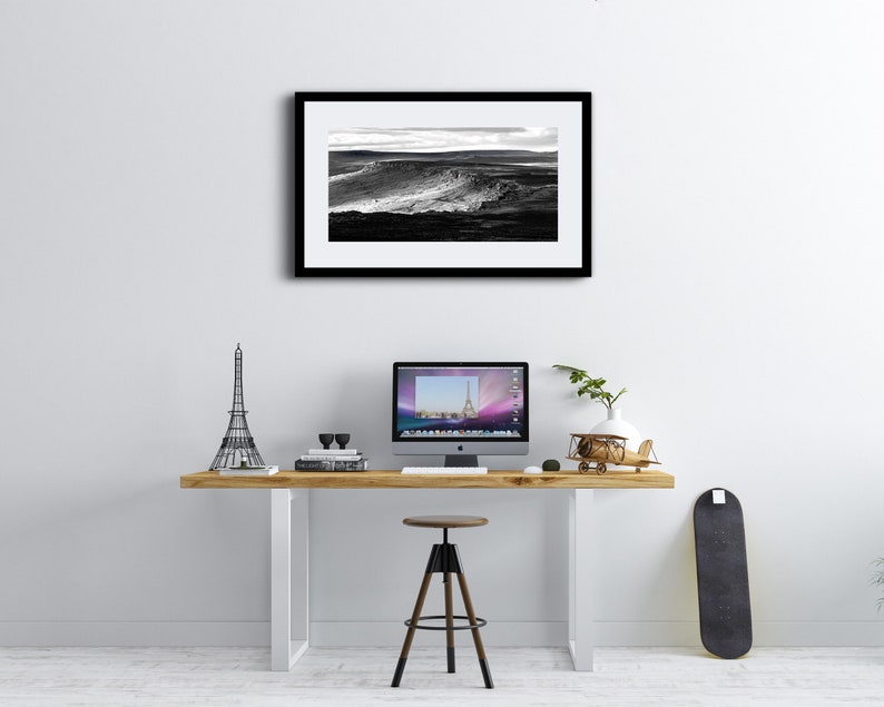 Peak District Print Stanage Edge Panoramic Black and White Landscape Photography Climbing Outdoor Sheffield Wall Art Derbyshire Framed image 6