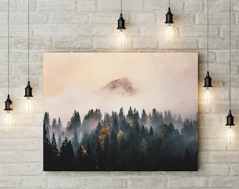Dolomites Mountain Print: Larch Trees, Foggy Landscape Wall Art