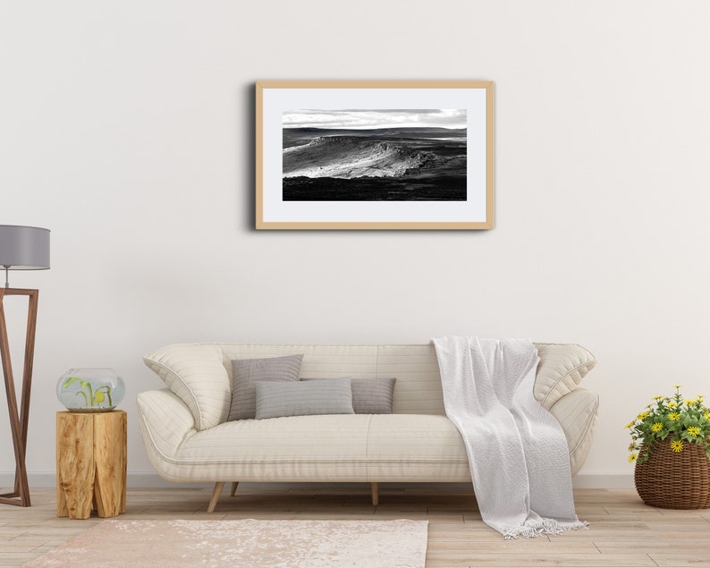 Peak District Print Stanage Edge Panoramic Black and White Landscape Photography Climbing Outdoor Sheffield Wall Art Derbyshire Framed image 9