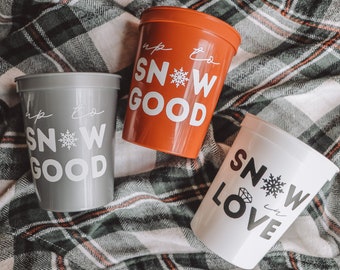 Snow in Love Party Cups | Winter Bachelorette Favors, Up to Snow Good
