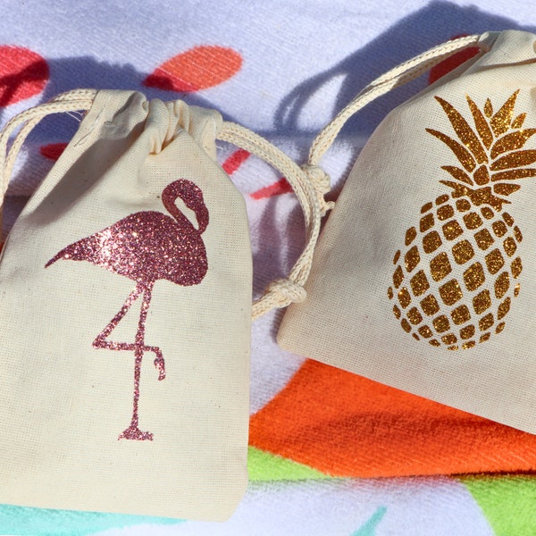 Tropical Summer Party Pouch Bag | Pineapple Party, Monstera Leaf Tropical Party Favor Bags, Beach Hangover Kits, Flamingo Party Favors