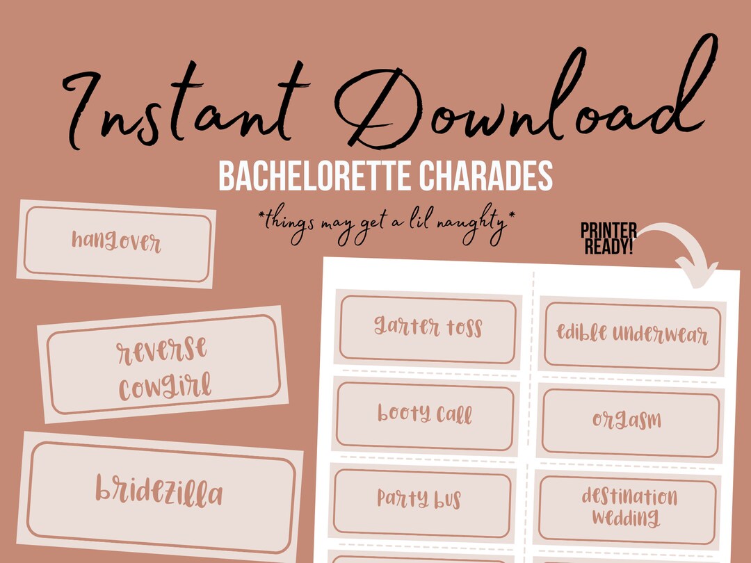 Bachelorette Naughty Charades Instant Download Bundle | Party Games ...